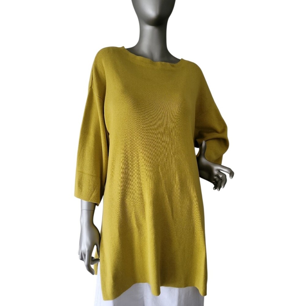 Eileen Fisher Fine Organic Cotton/Silk Blend Roundneck Tunic Top Size S/M